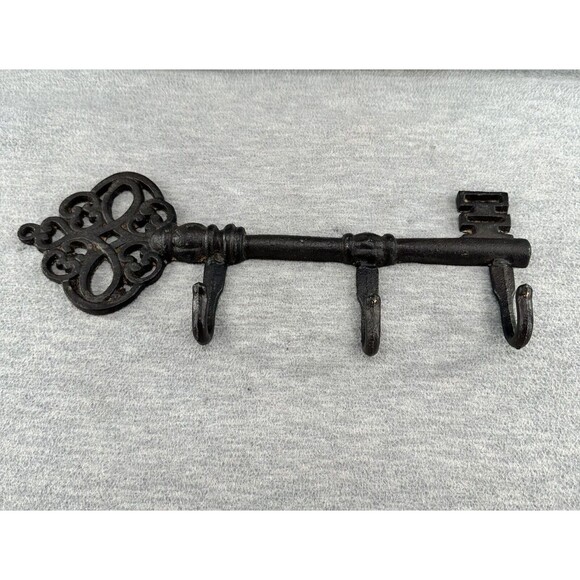 Wall Mounted Black Heavy Skeleton Key 3 Hook Key Holder I - Picture 2 of 7